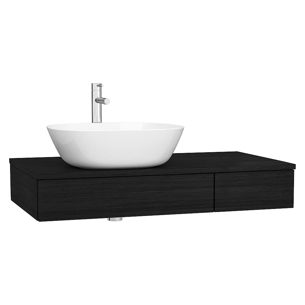 Vitra Origin 90 Cm Hareli Siyah Meşe İki Çekmeceli Sol Sifonlu Tezgah Ünitesi