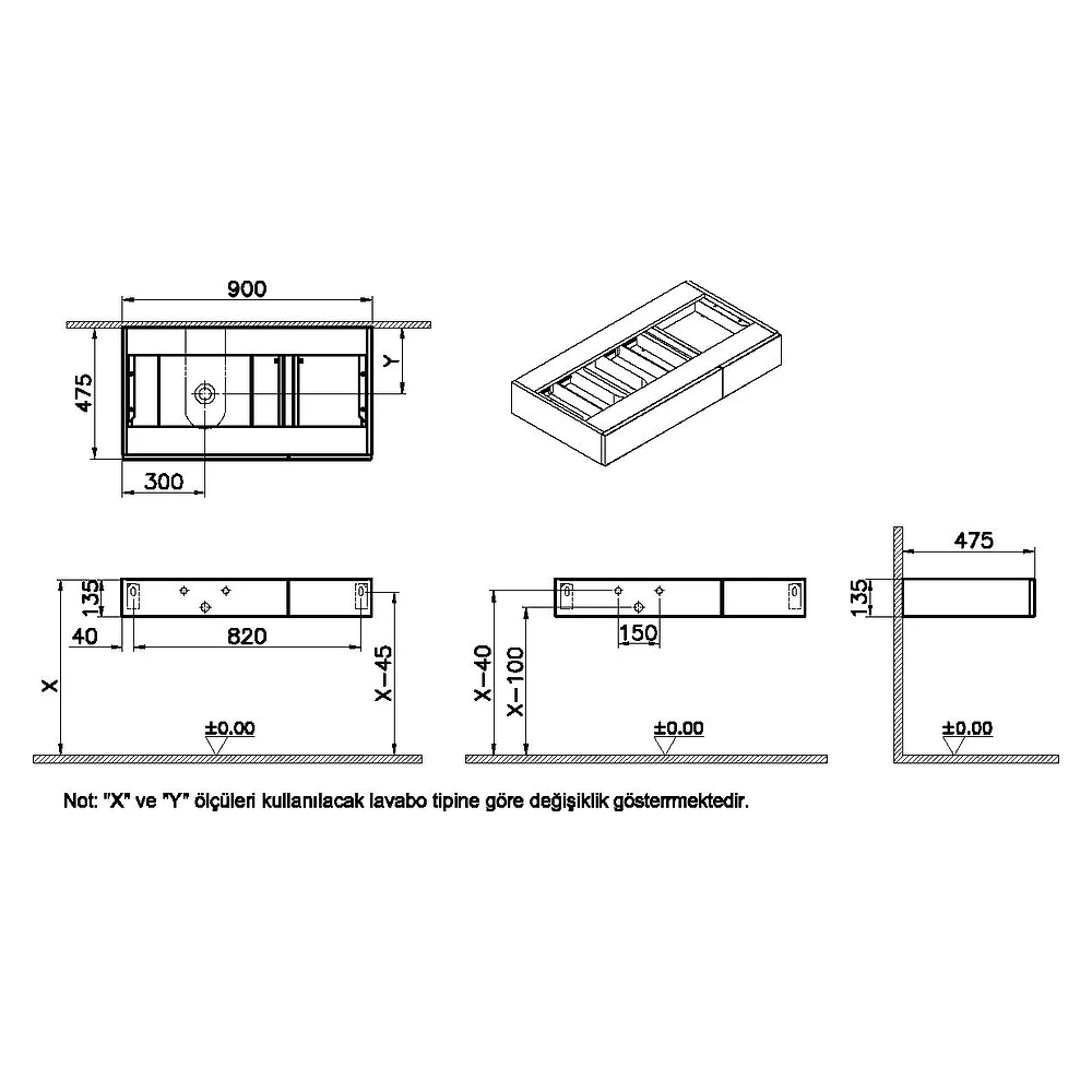 Vitra Origin 90 Cm Yatay Meşe İki Çekmeceli Sol Sifonlu Tezgah Ünitesi 2
