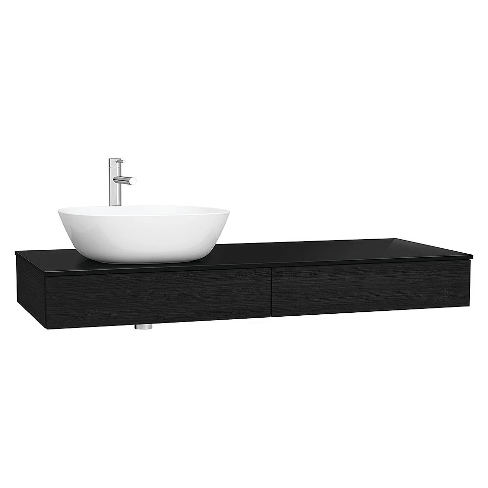 Vitra Origin 120 Cm Hareli Siyah Meşe İki Çekmeceli Sol Sifonlu Tezgah Ünitesi