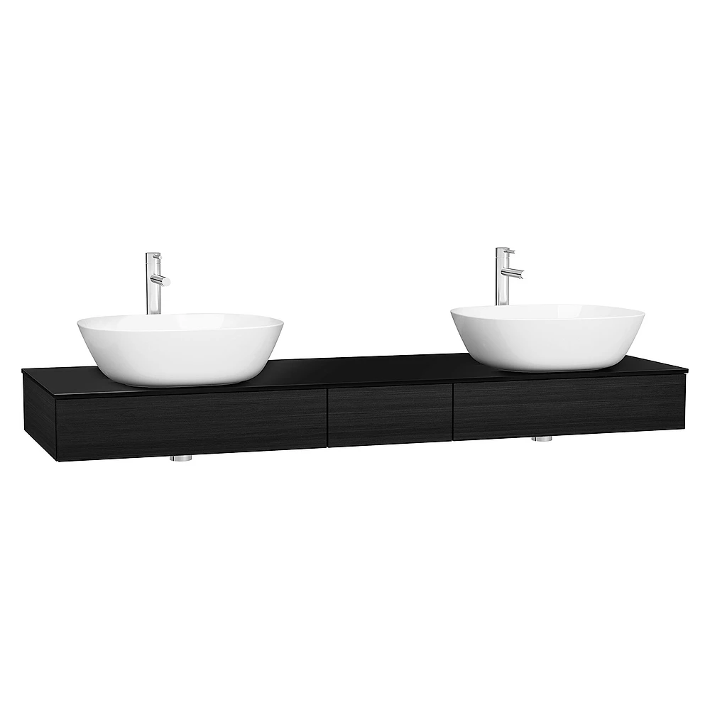 Vitra Origin 150 Cm Hareli Siyah Meşe Üç Çekmeceli Çift Sifonlu Tezgah Ünitesi