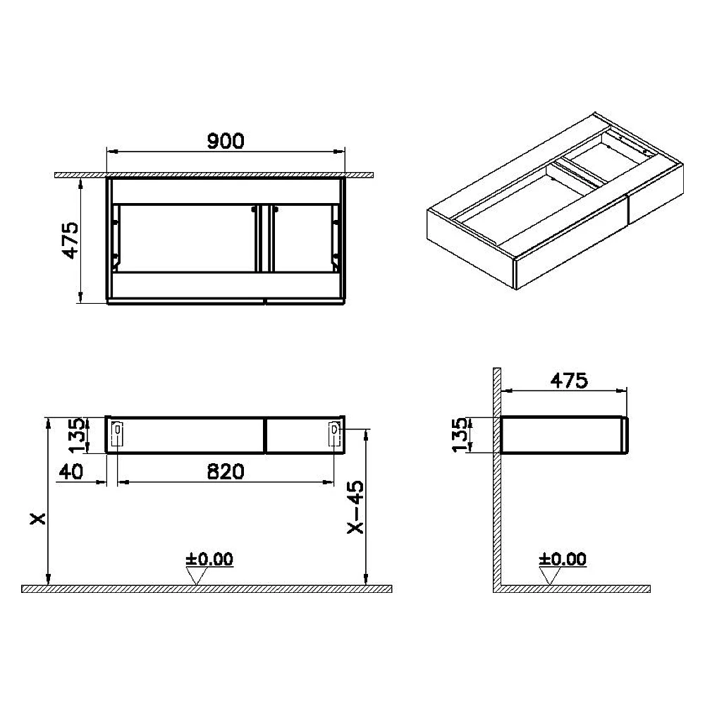 Vitra Origin 90 Cm Karaağaç İki Çekmeceli Sol Alt Ünite 2