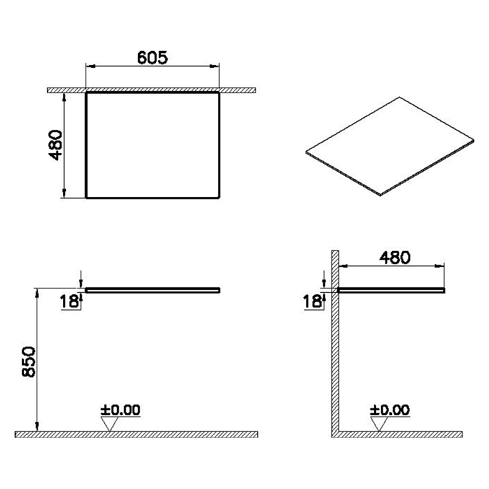 Vitra Origin 60 Cm Karaağaç Ahşap Armatür Deliksiz Üst Tezgah 2