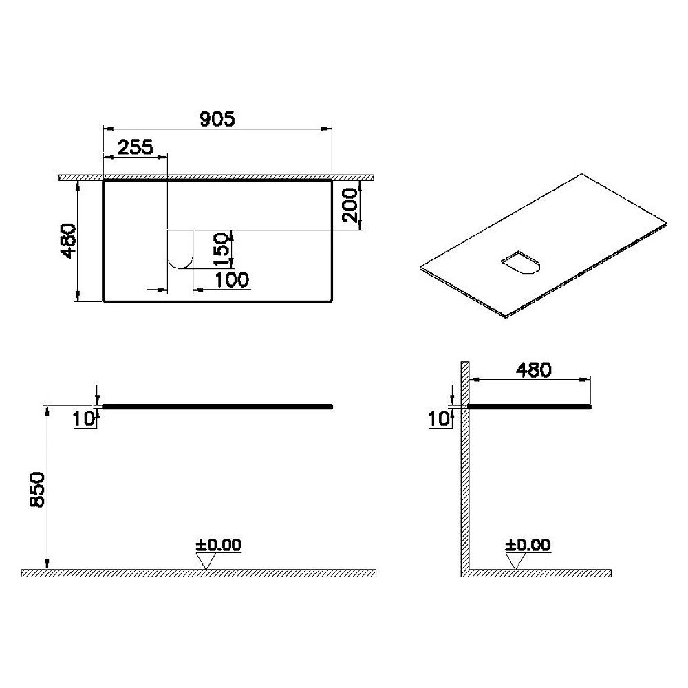 Vitra Origin 90 Cm Beyaz Cam Armatür Deliksiz Sol Sifonlu Üst Tezgah 2