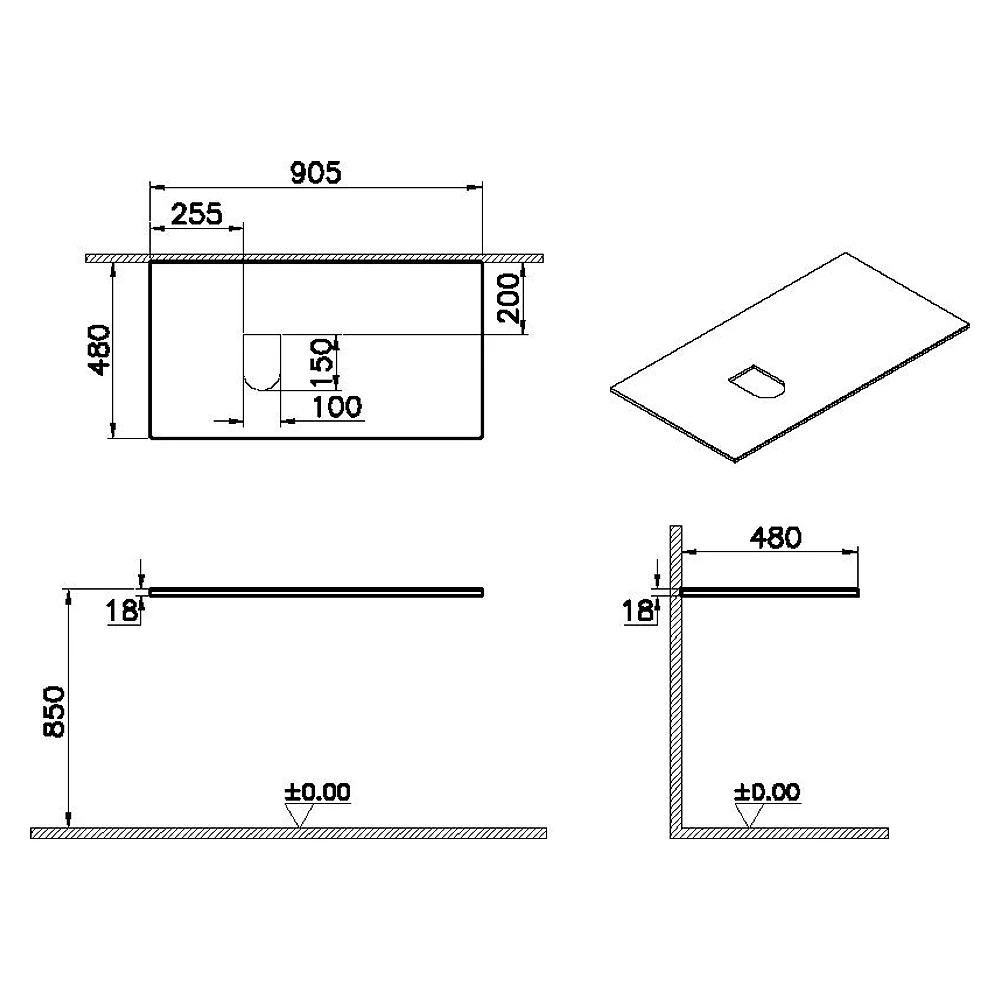 Vitra Origin 90 Cm Karaağaç Ahşap Armatür Deliksiz Sol Sifonlu Üst Tezgah 2