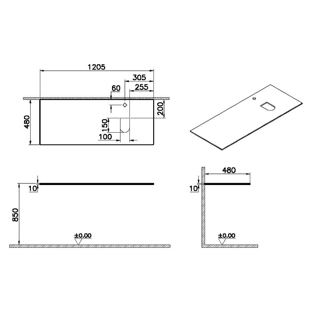 Vitra Origin 120 Cm Beyaz Cam Armatür Delikli Sağ Sifonlu Üst Tezgah 2