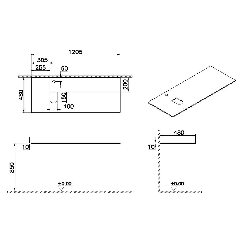 Vitra Origin 120 Cm Beyaz Cam Armatür Delikli Sol Sifonlu Üst Tezgah 2