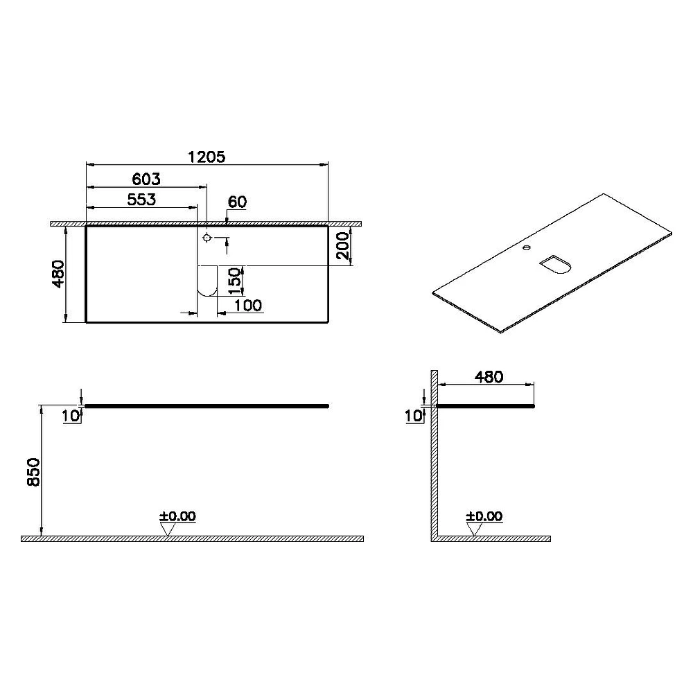 Vitra Origin 120 Cm Siyah Cam Armatür Delikli Orta Sifonlu Üst Tezgah 2