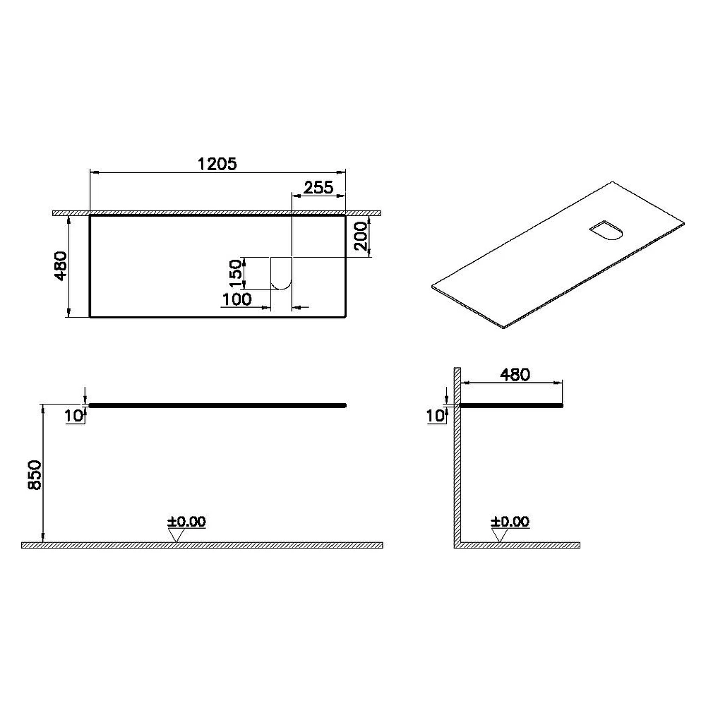 Vitra Origin 120 Cm Siyah Cam Armatür Deliksiz Sağ Sifonlu Üst Tezgah 2