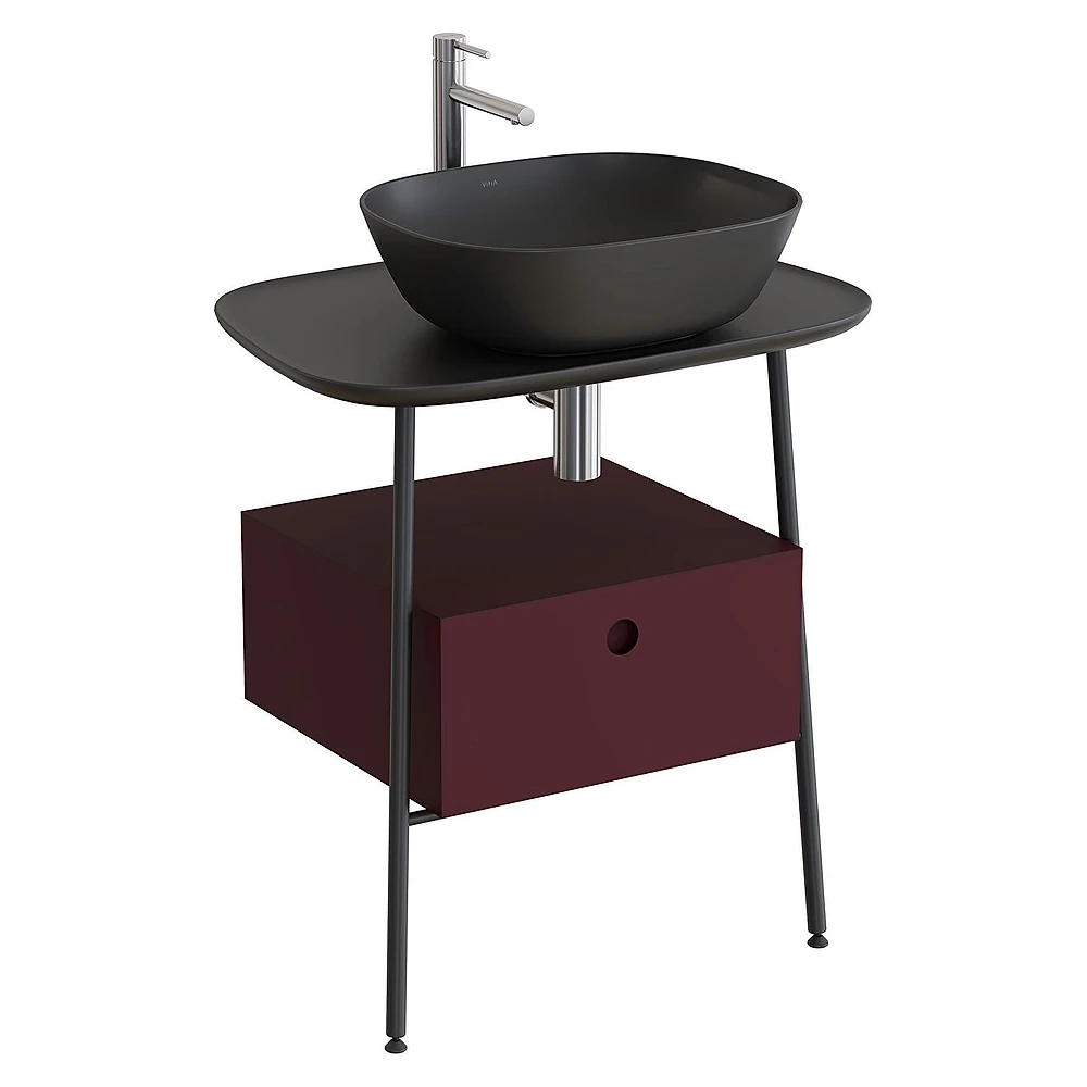 Vitra Plural 70 Cm Mat Bordo Mat Siyah Tezgahlı Asma Tezgah Ünitesi
