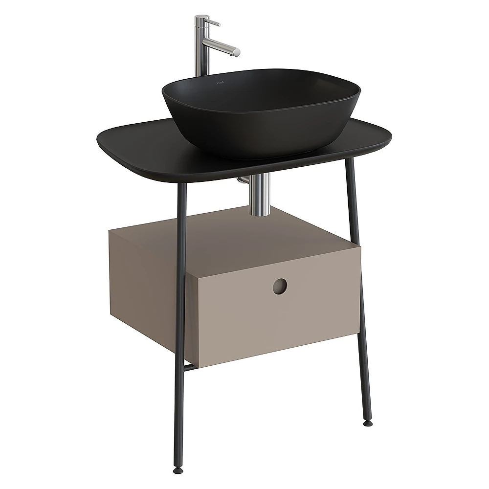 Vitra Plural 70 Cm Mat Soft Bej Mat Siyah Tezgahlı Asma Tezgah Ünitesi