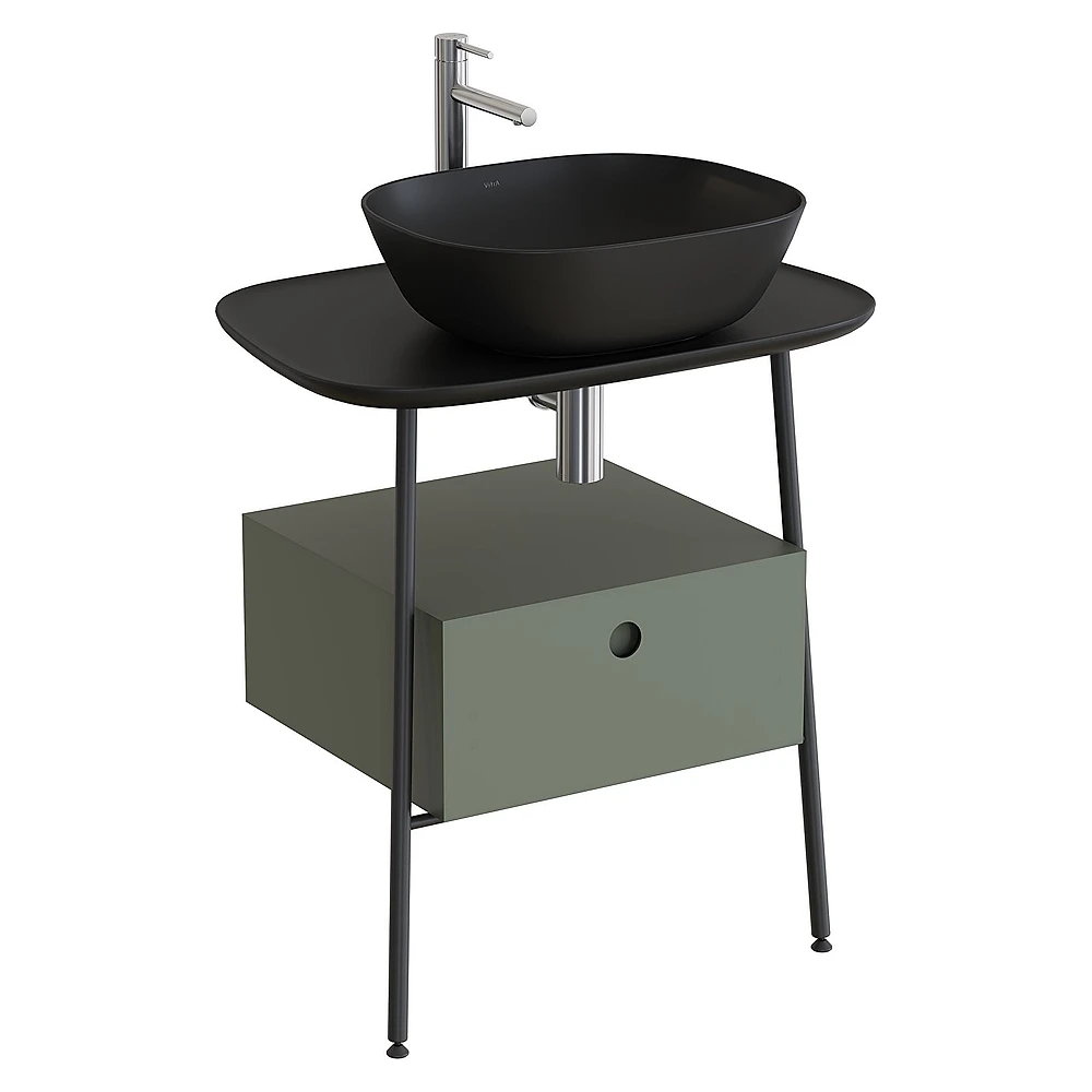 Vitra Plural 70 Cm Mat Retro Yeşil Mat Siyah Tezgahlı Asma Tezgah Ünitesi