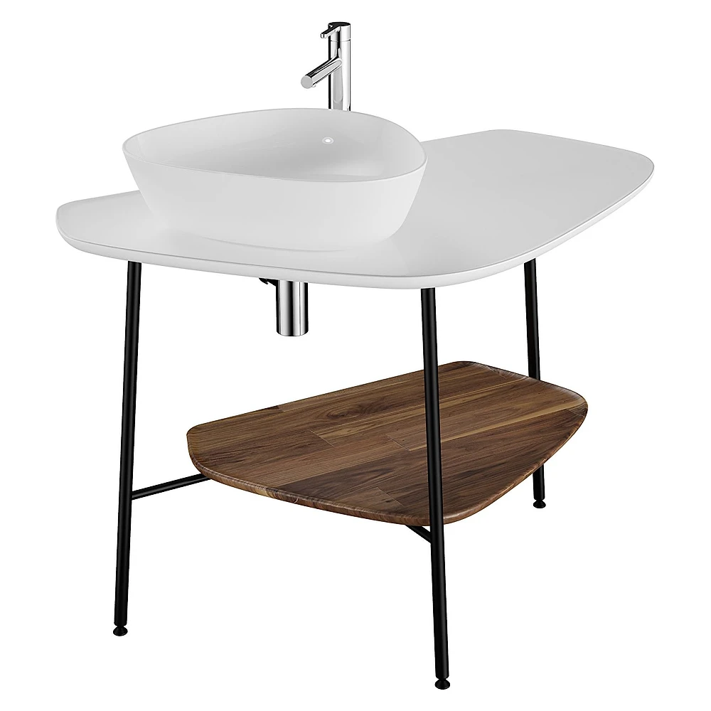 Vitra Plural 100 Cm Koyu Meşe Parlak Beyaz Tezgahlı Sol Armatür Delikli Tezgah Ünitesi