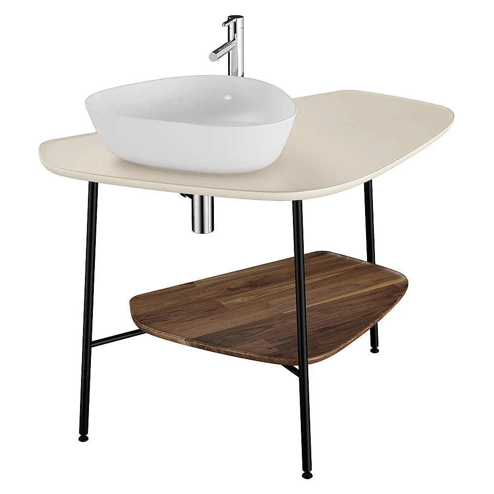 Vitra Plural 100 Cm Koyu Meşe Mat Kum Beji Tezgahlı Sol Armatür Delikli Tezgah Ünitesi