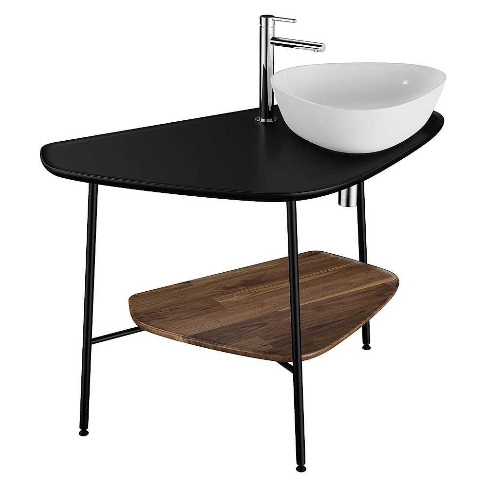 Vitra Plural 100 Cm Koyu Meşe Mat Siyah Tezgahlı Sağ Armatür Delikli Tezgah Ünitesi