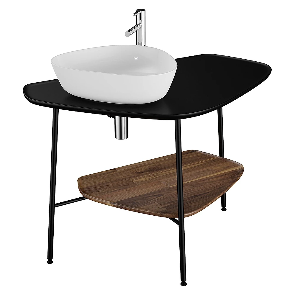 Vitra Plural 100 Cm Koyu Meşe Mat Siyah Tezgahlı Sol Armatür Delikli Tezgah Ünitesi