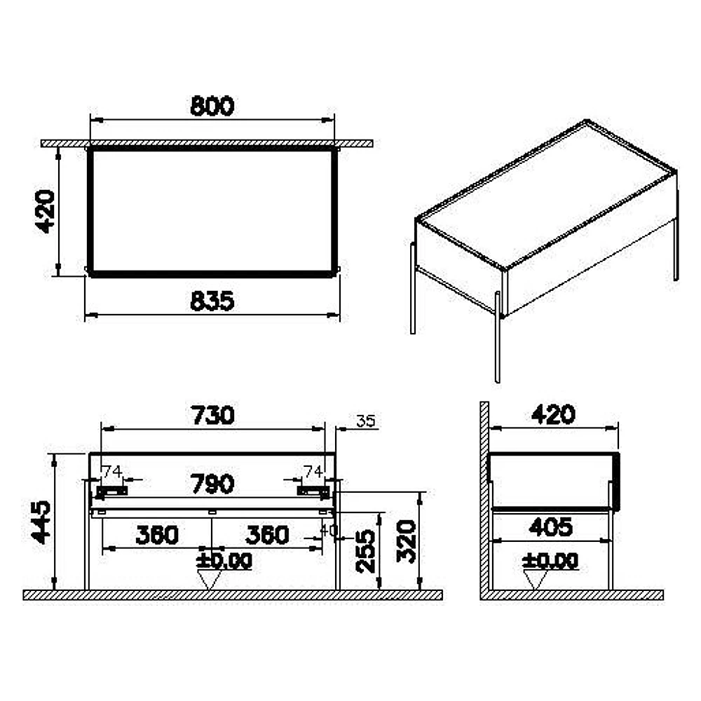 Vitra Equal 80 Cm Karaağaç Tek Çekmeceli Alt Ünite 2