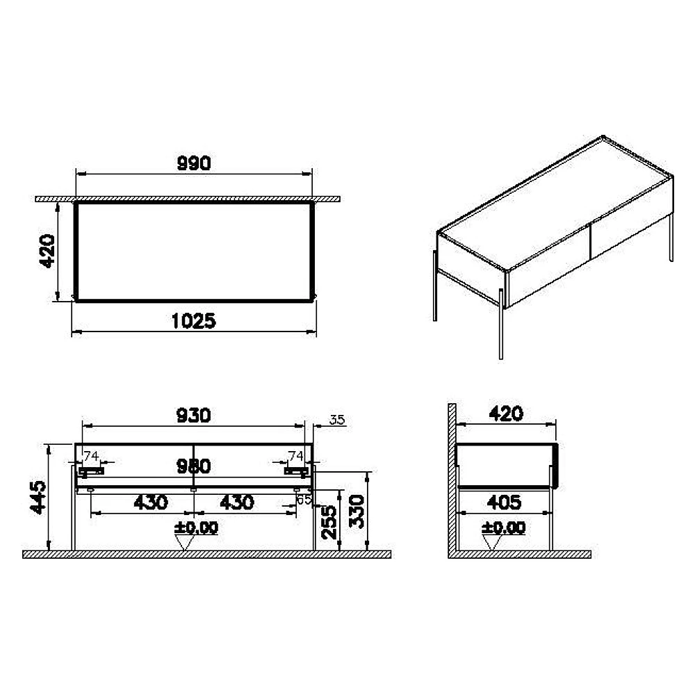Vitra Equal 100 Cm Karaağaç İki Çekmeceli Alt Ünite 2