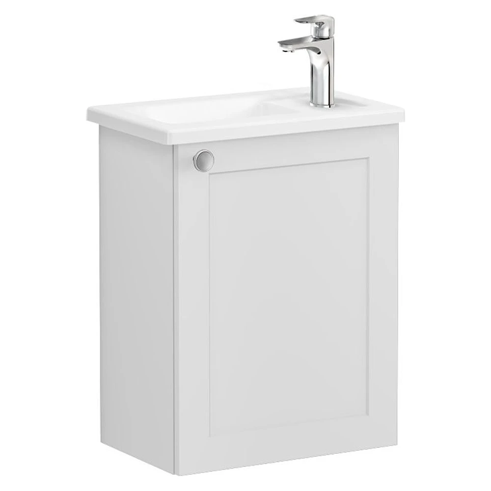 Vitra Root Classic 45 Cm Mat Açık Gri Tek Kapaklı Dar Sağ Köşeli Lavabolu Lavabo Dolabı