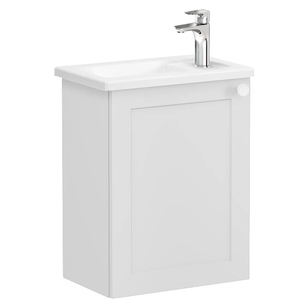 Vitra Root Classic 45 Cm Mat Açık Gri Tek Kapaklı Dar Sol Köşeli Lavabolu Lavabo Dolabı