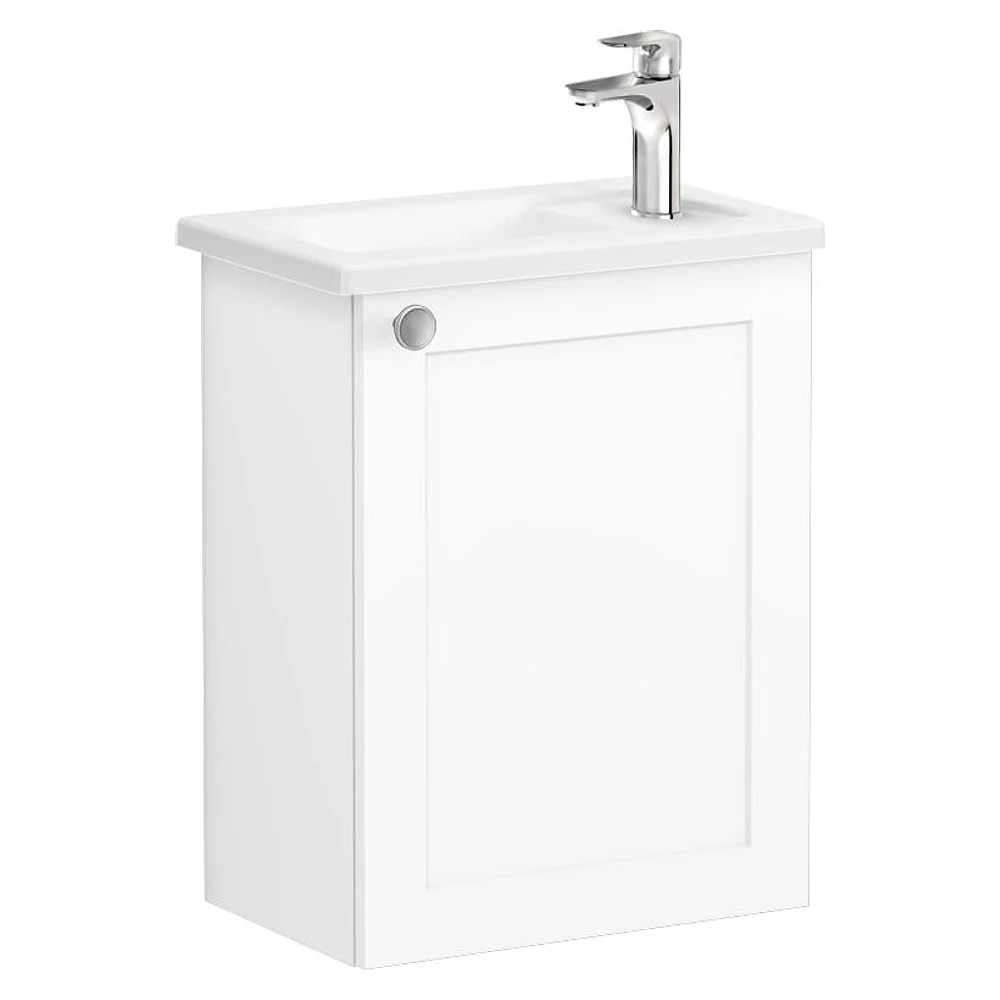 Vitra Root Classic 45 Cm Mat Beyaz Tek Kapaklı Dar Sağ Köşeli Lavabolu Lavabo Dolabı