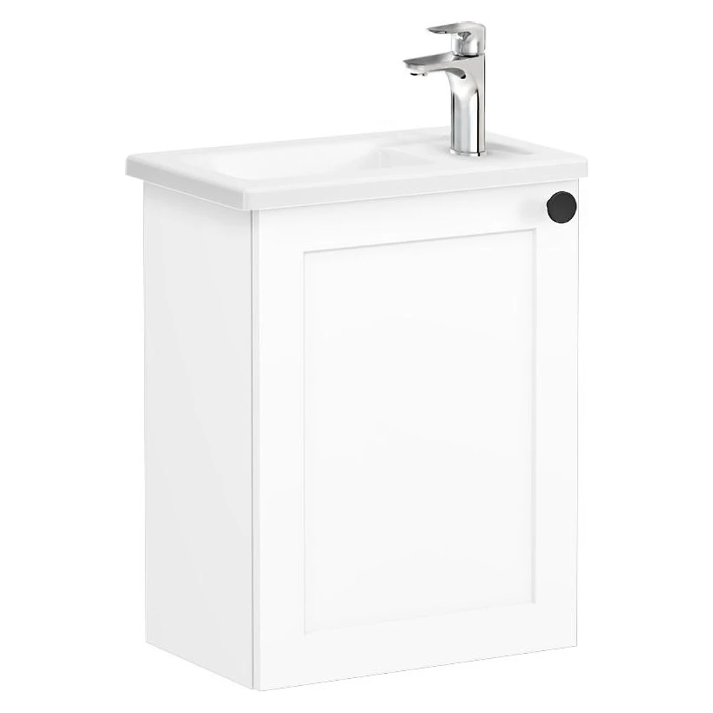 Vitra Root Classic 45 Cm Mat Beyaz Tek Kapaklı Dar Sol Köşeli Lavabolu Lavabo Dolabı