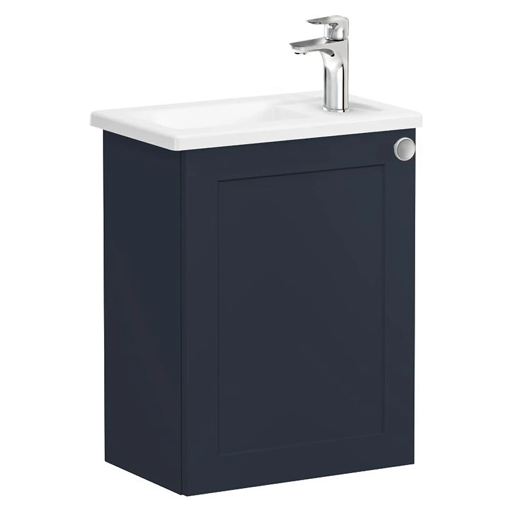 Vitra Root Classic 45 Cm Mat Lacivert Tek Kapaklı Dar Sol Köşeli Lavabolu Lavabo Dolabı