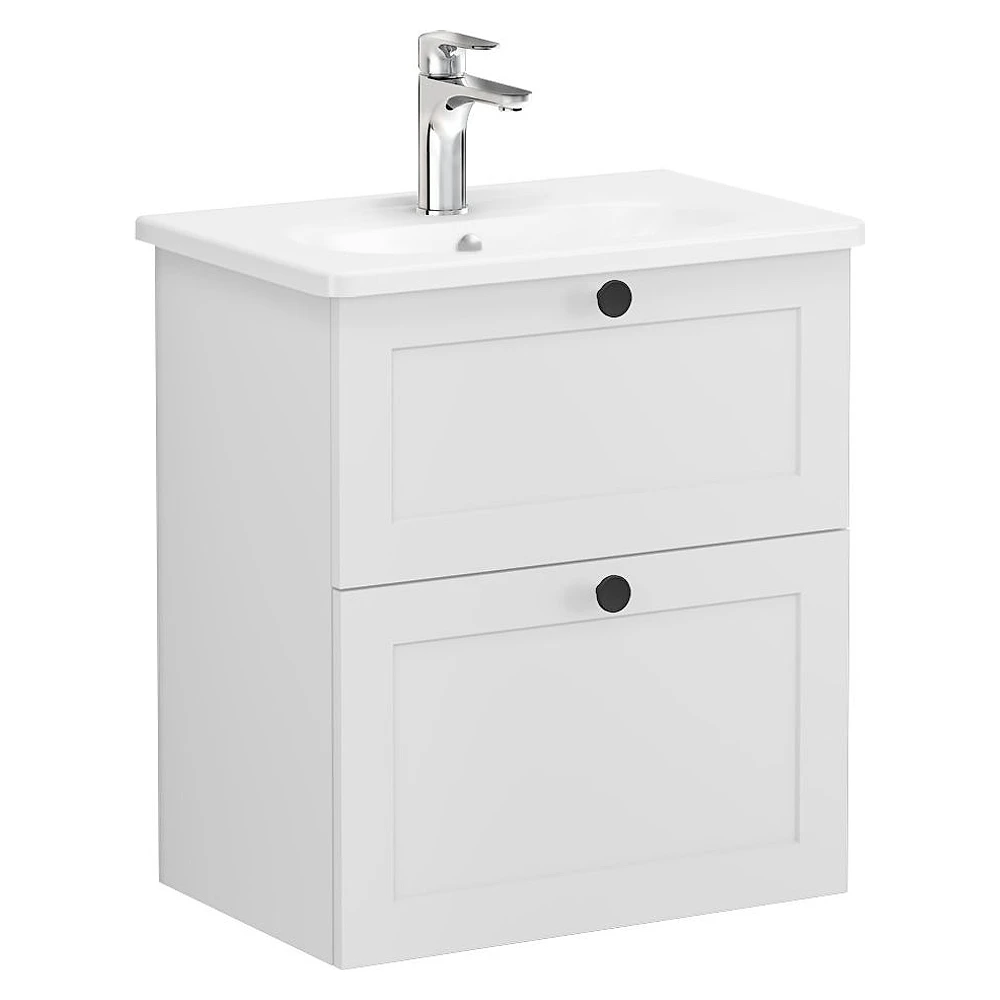 Vitra Root Classic 60 Cm Mat Açık Gri İki Çekmeceli Dar Yuvarlak Lavabolu Lavabo Dolabı