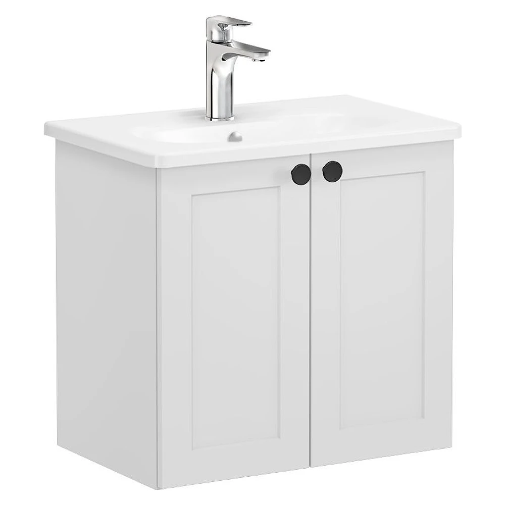 Vitra Root Classic 60 Cm Mat Açık Gri İki Kapaklı Dar Yuvarlak Lavabolu Lavabo Dolabı