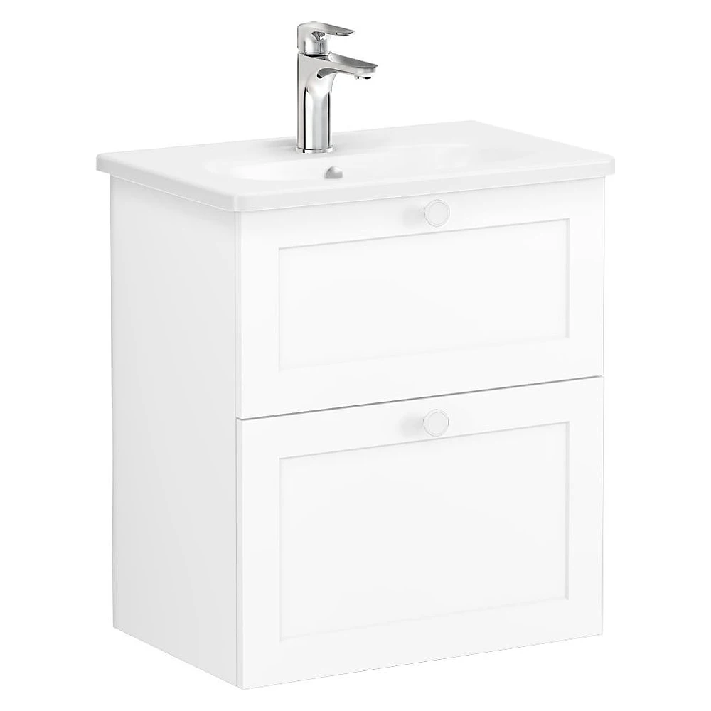 Vitra Root Classic 60 Cm Mat Beyaz İki Çekmeceli Dar Yuvarlak Lavabolu Lavabo Dolabı