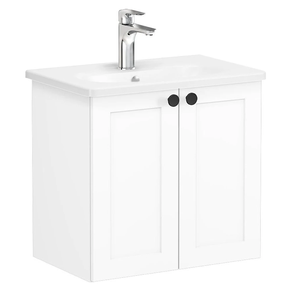 Vitra Root Classic 60 Cm Mat Beyaz İki Kapaklı Dar Yuvarlak Lavabolu Lavabo Dolabı
