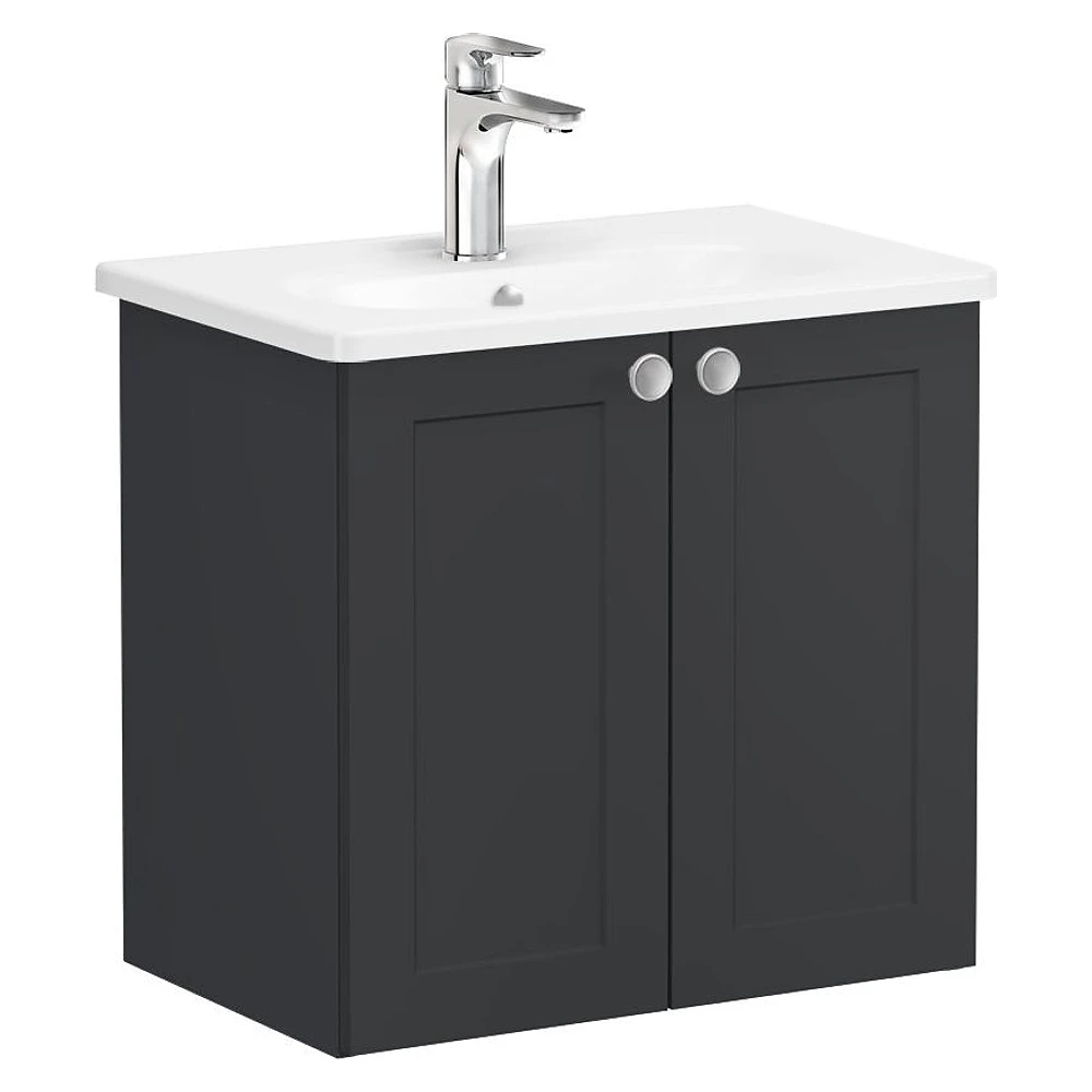 Vitra Root Classic 60 Cm Mat Grafit İki Kapaklı Dar Yuvarlak Lavabolu Lavabo Dolabı