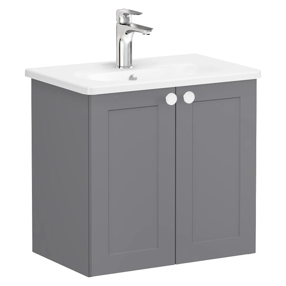 Vitra Root Classic 60 Cm Mat Gri İki Kapaklı Dar Yuvarlak Lavabolu Lavabo Dolabı