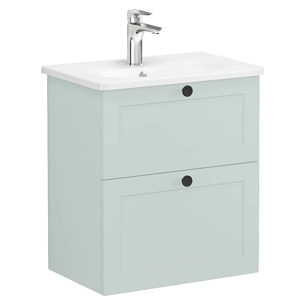 Vitra Root Classic 60 Cm Mat Retro Yeşil İki Çekmeceli Dar Yuvarlak Lavabolu Lavabo Dolabı