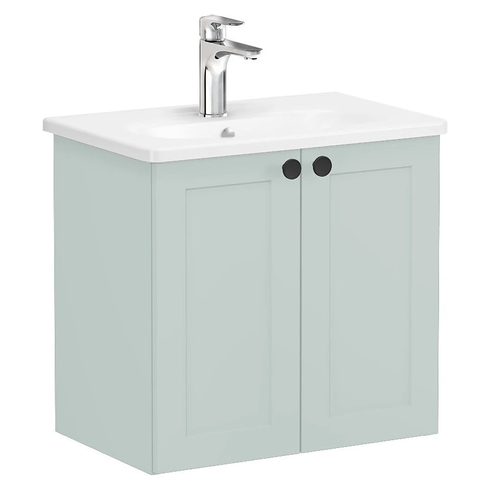 Vitra Root Classic 60 Cm Mat Retro Yeşil İki Kapaklı Dar Yuvarlak Lavabolu Lavabo Dolabı