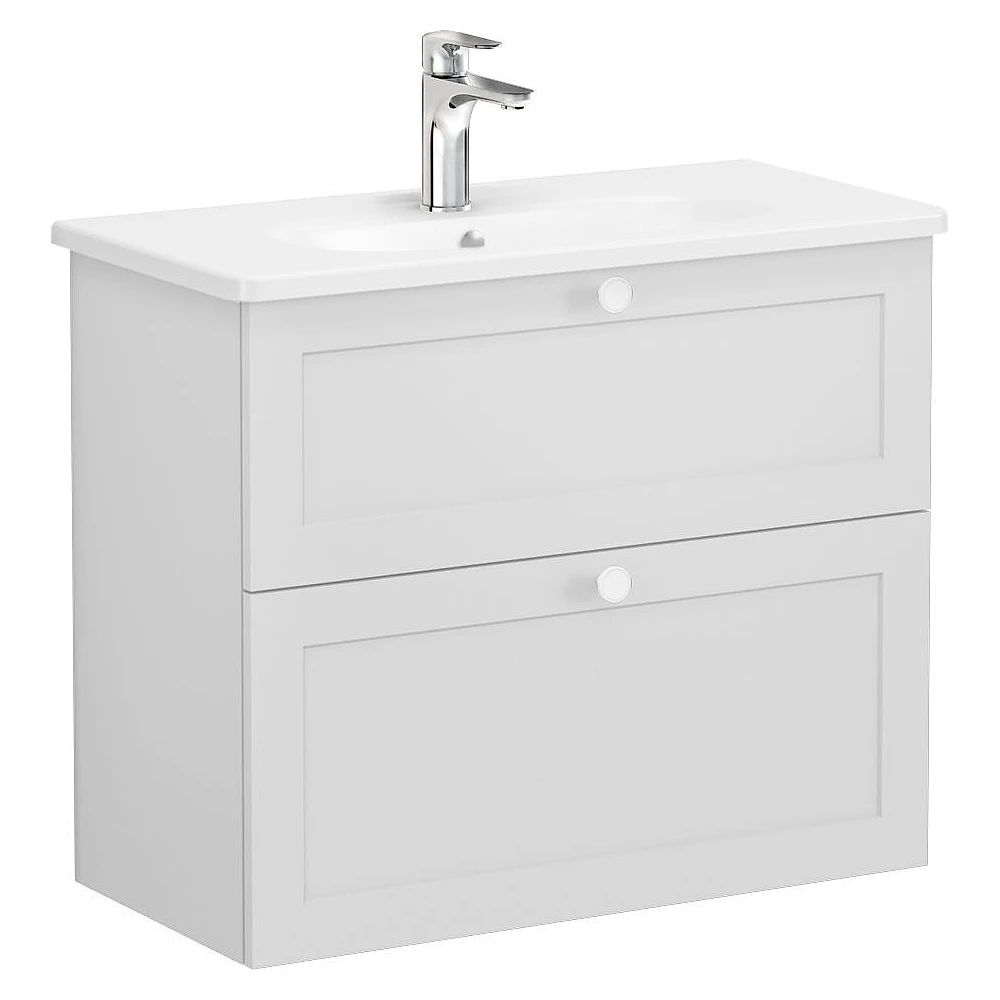 Vitra Root Classic 80 Cm Mat Açık Gri İki Çekmeceli Dar Yuvarlak Lavabolu Lavabo Dolabı