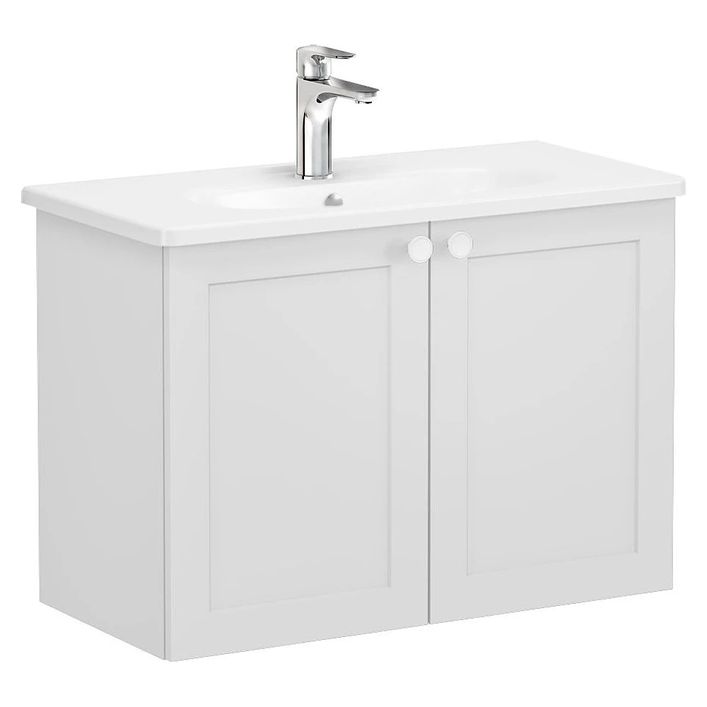 Vitra Root Classic 80 Cm Mat Açık Gri İki Kapaklı Dar Yuvarlak Lavabolu Lavabo Dolabı