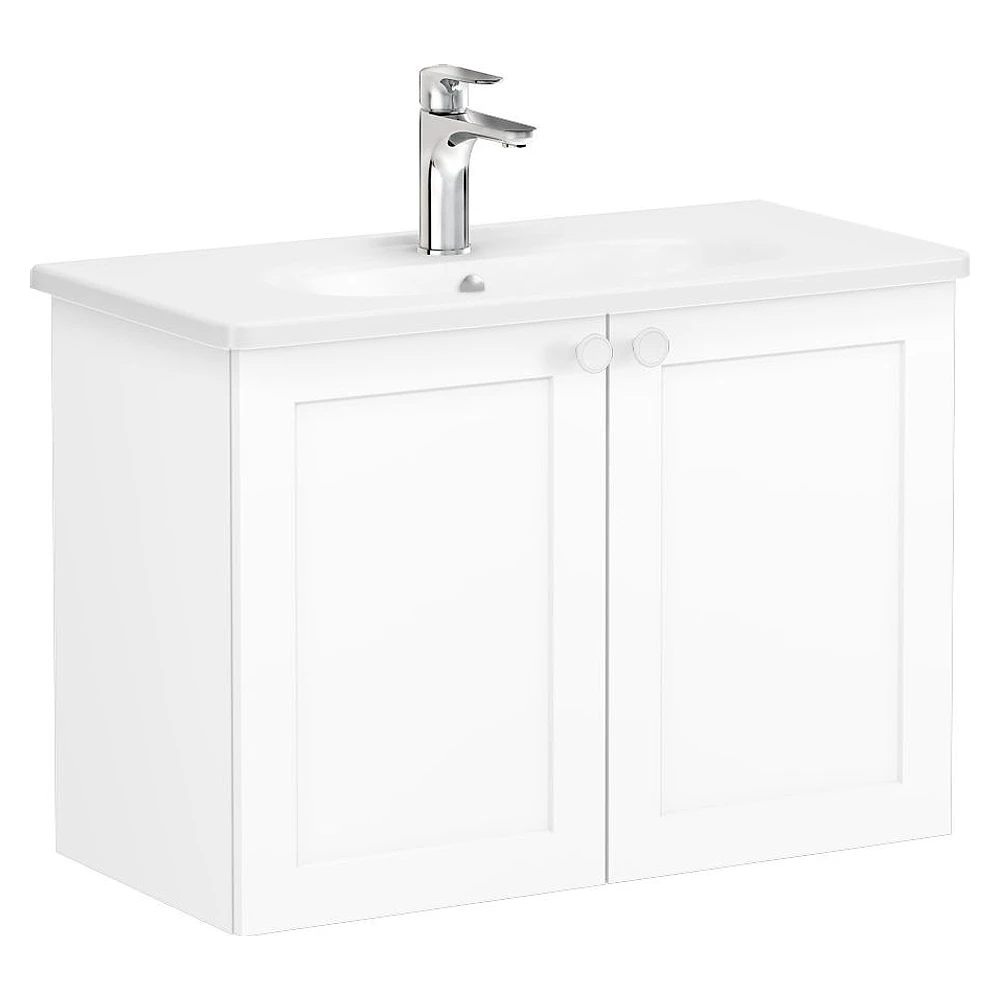 Vitra Root Classic 80 Cm Mat Beyaz İki Kapaklı Dar Yuvarlak Lavabolu Lavabo Dolabı