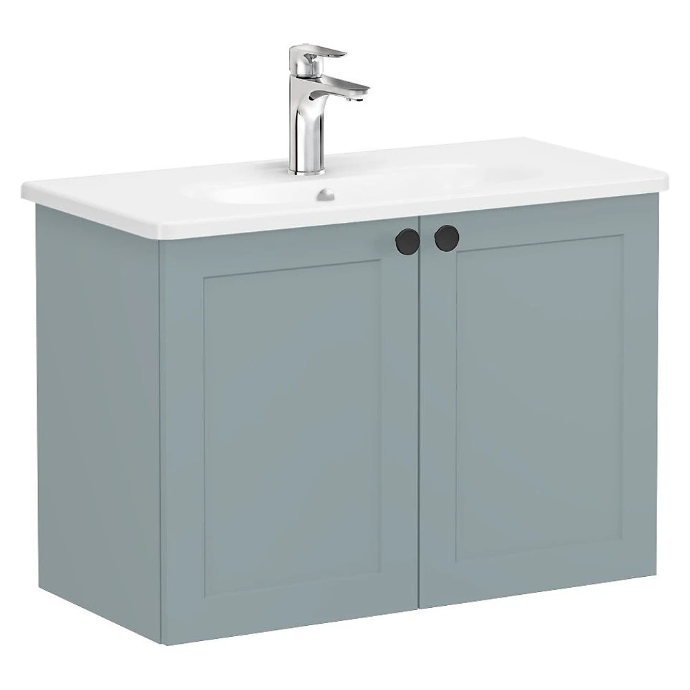 Vitra Root Classic 80 Cm Mat Fiyord Yeşili İki Kapaklı Dar Yuvarlak Lavabolu Lavabo Dolabı
