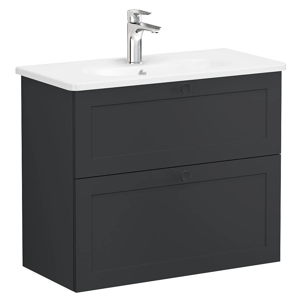 Vitra Root Classic 80 Cm Mat Grafit İki Çekmeceli Dar Yuvarlak Lavabolu Lavabo Dolabı
