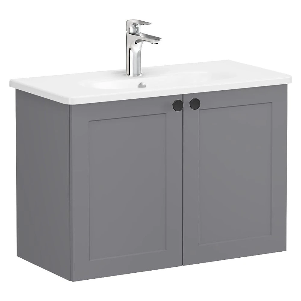 Vitra Root Classic 80 Cm Mat Gri İki Kapaklı Dar Yuvarlak Lavabolu Lavabo Dolabı