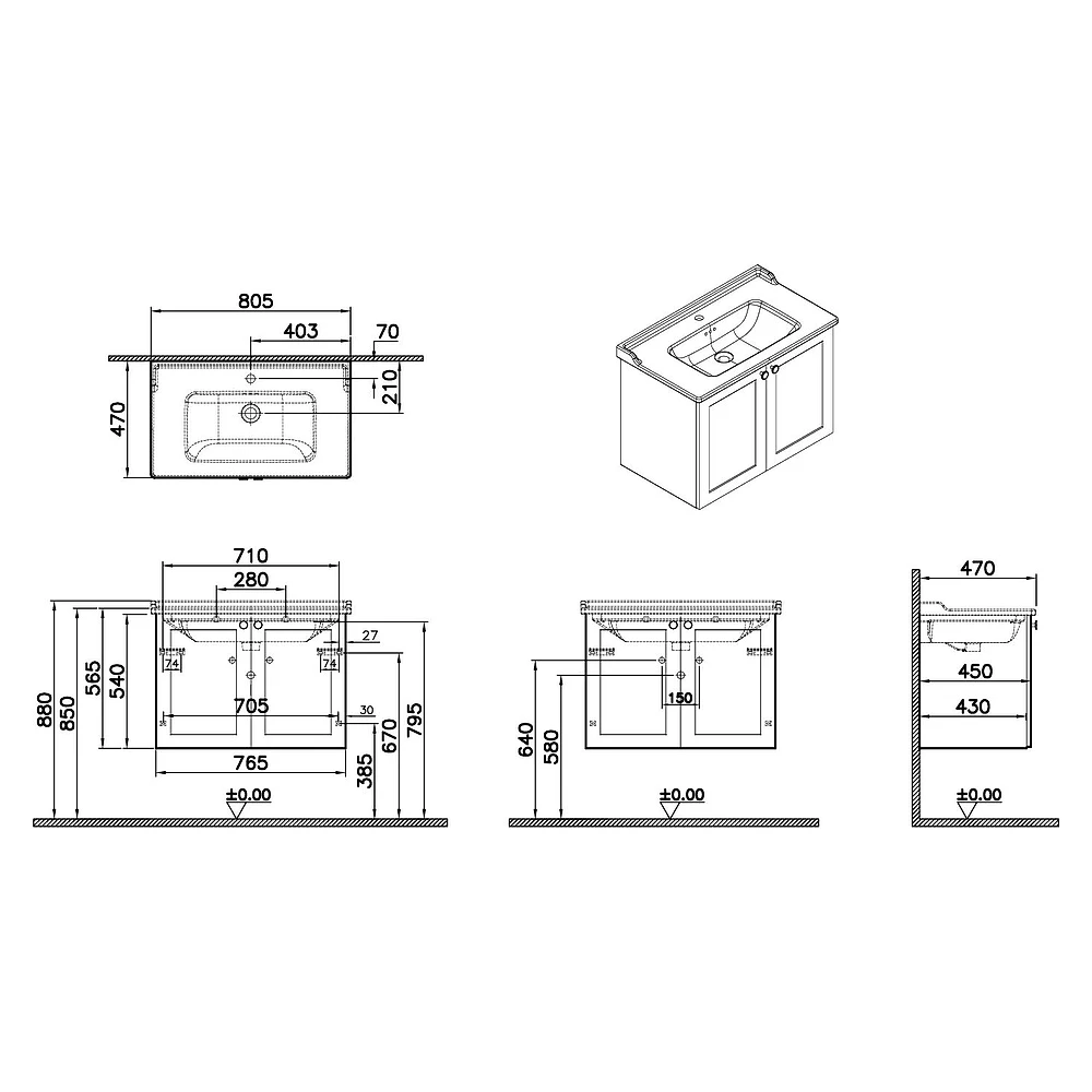 Vitra Root Classic 80 Cm Mat Gri İki Kapaklı Lavabo Dolabı 2