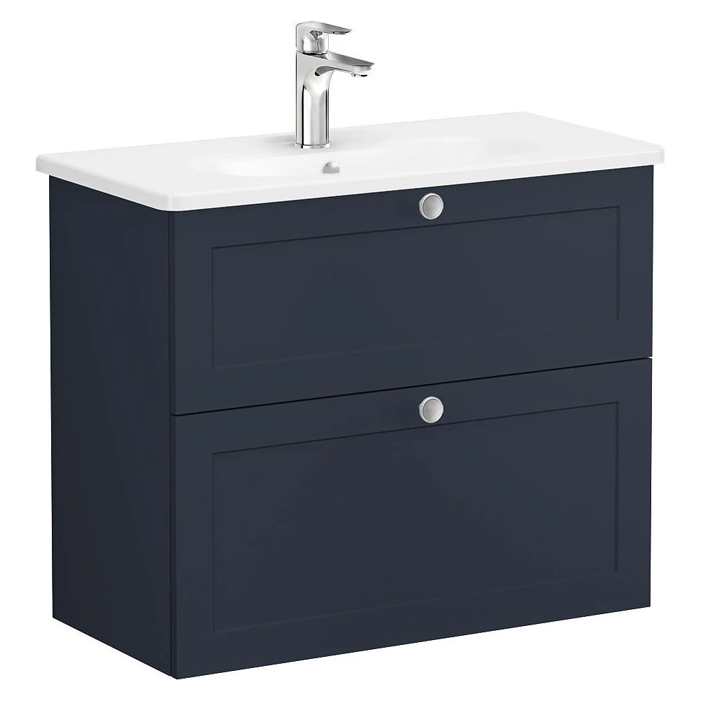 Vitra Root Classic 80 Cm Mat Lacivert İki Çekmeceli Dar Yuvarlak Lavabolu Lavabo Dolabı