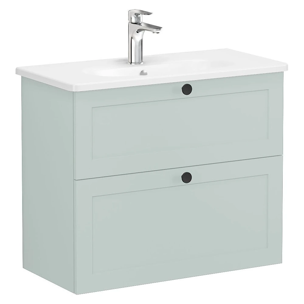 Vitra Root Classic 80 Cm Mat Retro Yeşil İki Çekmeceli Dar Yuvarlak Lavabolu Lavabo Dolabı