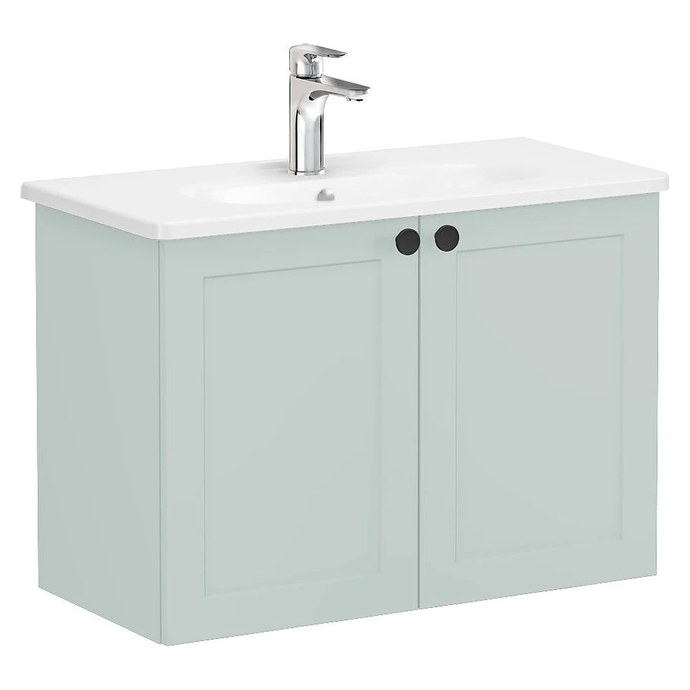 Vitra Root Classic 80 Cm Mat Retro Yeşil İki Kapaklı Dar Yuvarlak Lavabolu Lavabo Dolabı