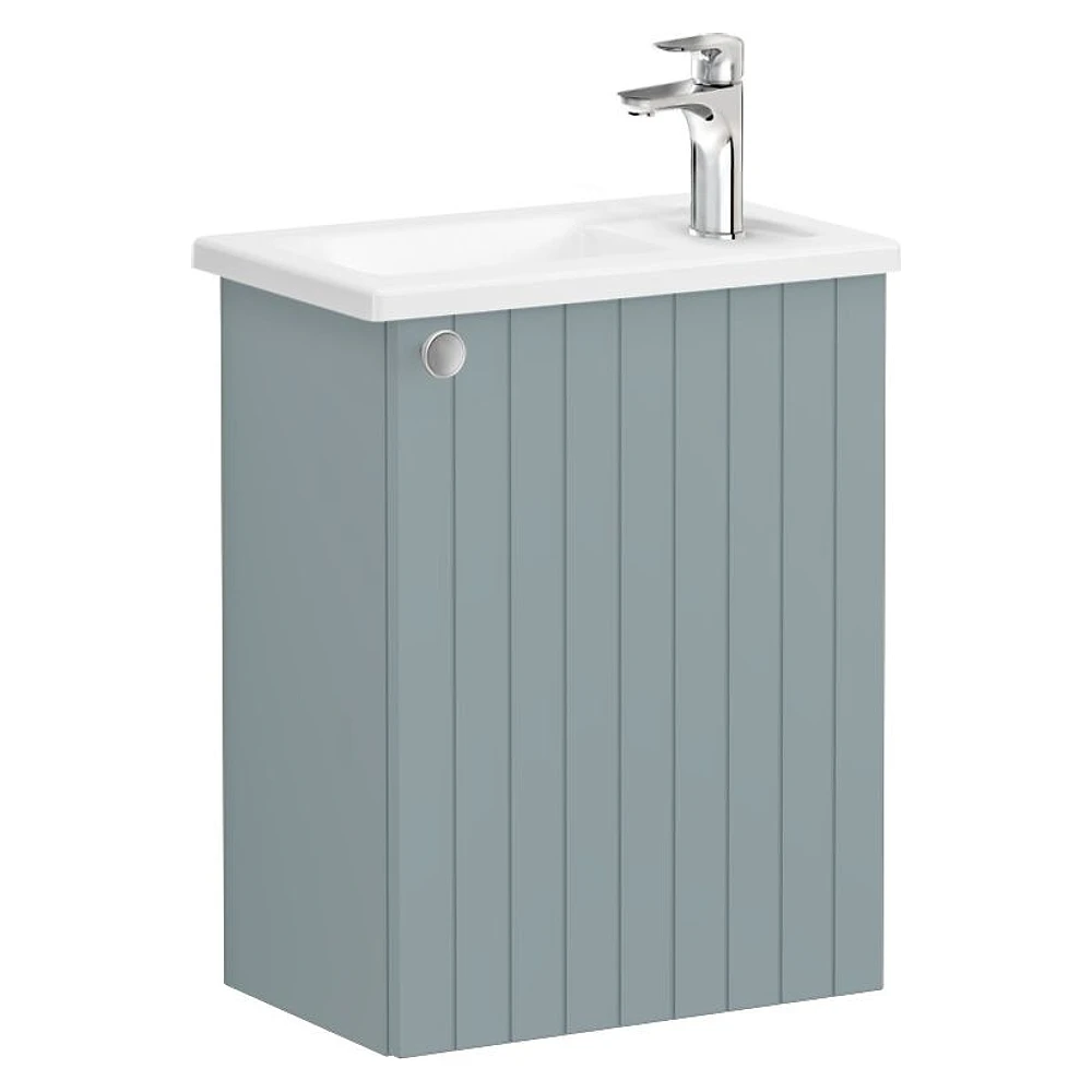 Vitra Root Groove 45 Cm Mat Fiyord Yeşili Tek Kapaklı Dar Köşeli Lavabolu Sağ Lavabo Dolabı