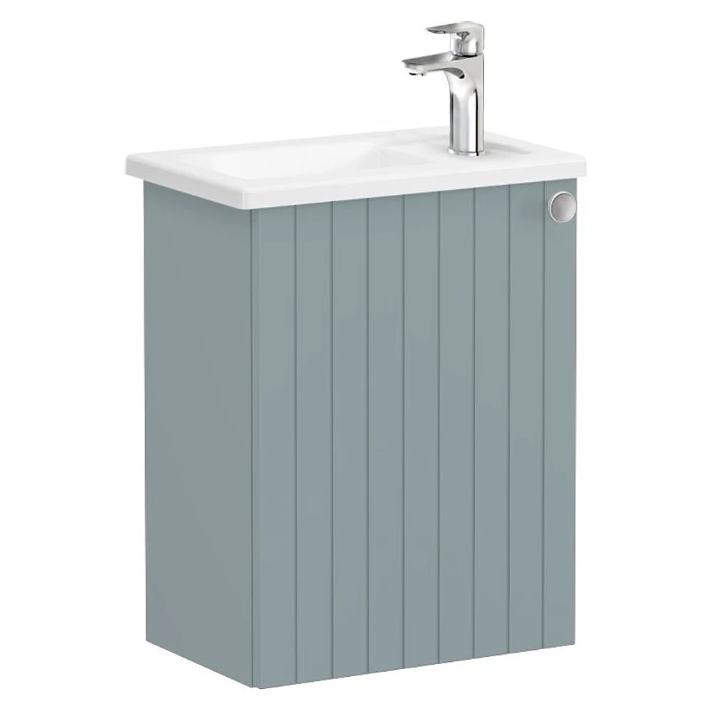 Vitra Root Groove 45 Cm Mat Fiyord Yeşili Tek Kapaklı Dar Köşeli Lavabolu Sol Lavabo Dolabı