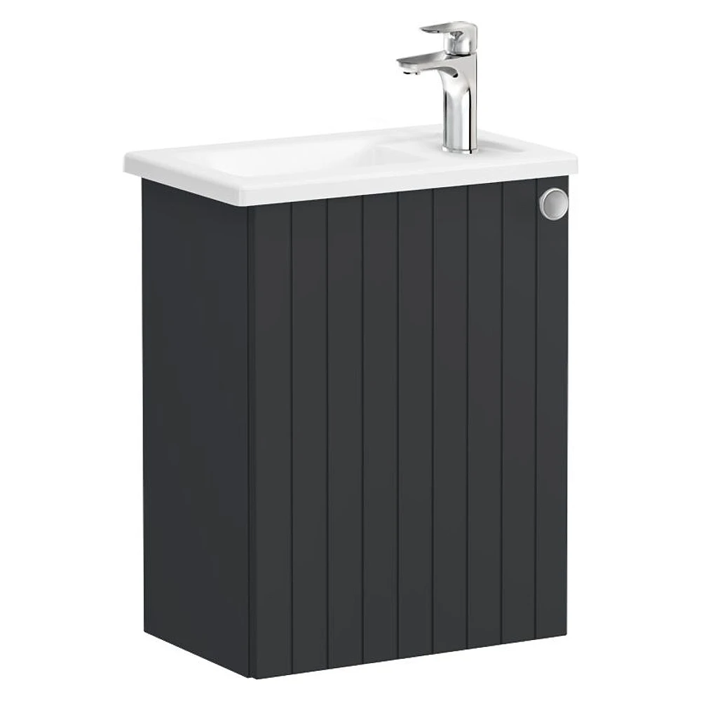 Vitra Root Groove 45 Cm Mat Grafit Tek Kapaklı Dar Köşeli Lavabolu Sol Lavabo Dolabı