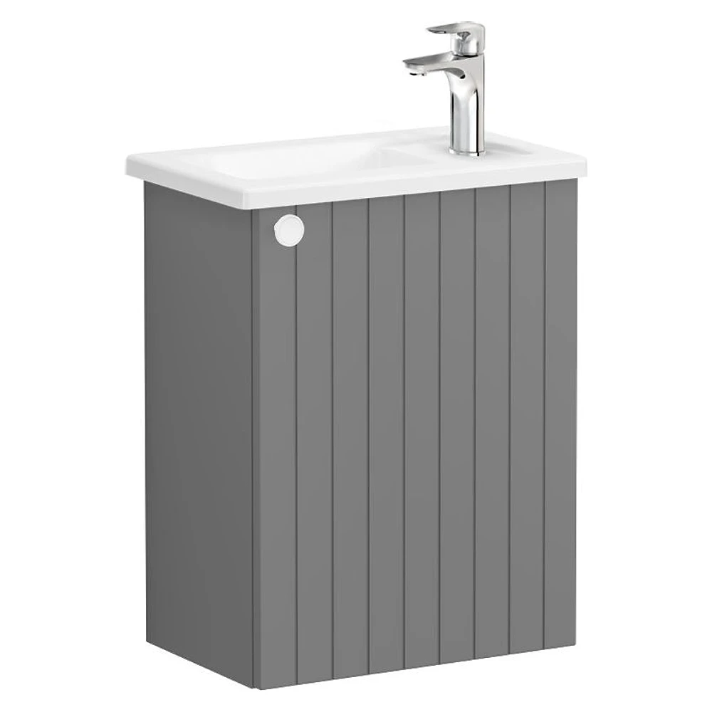Vitra Root Groove 45 Cm Mat Gri Tek Kapaklı Dar Köşeli Lavabolu Sağ Lavabo Dolabı