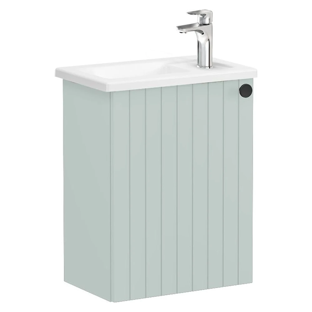 Vitra Root Groove 45 Cm Mat Retro Yeşil Tek Kapaklı Dar Köşeli Lavabolu Sol Lavabo Dolabı