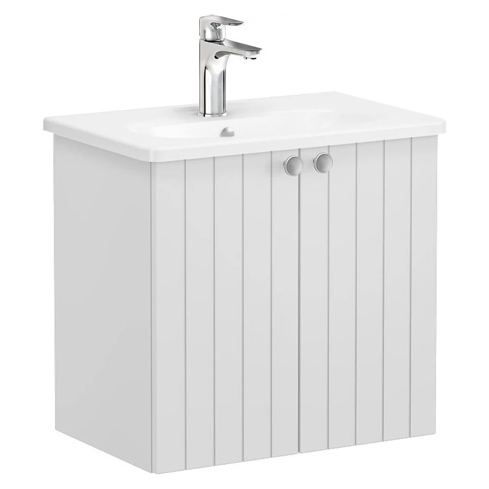 Vitra Root Groove 60 Cm Mat Açık Gri İki Kapaklı Dar Yuvarlak Lavabolu Lavabo Dolabı